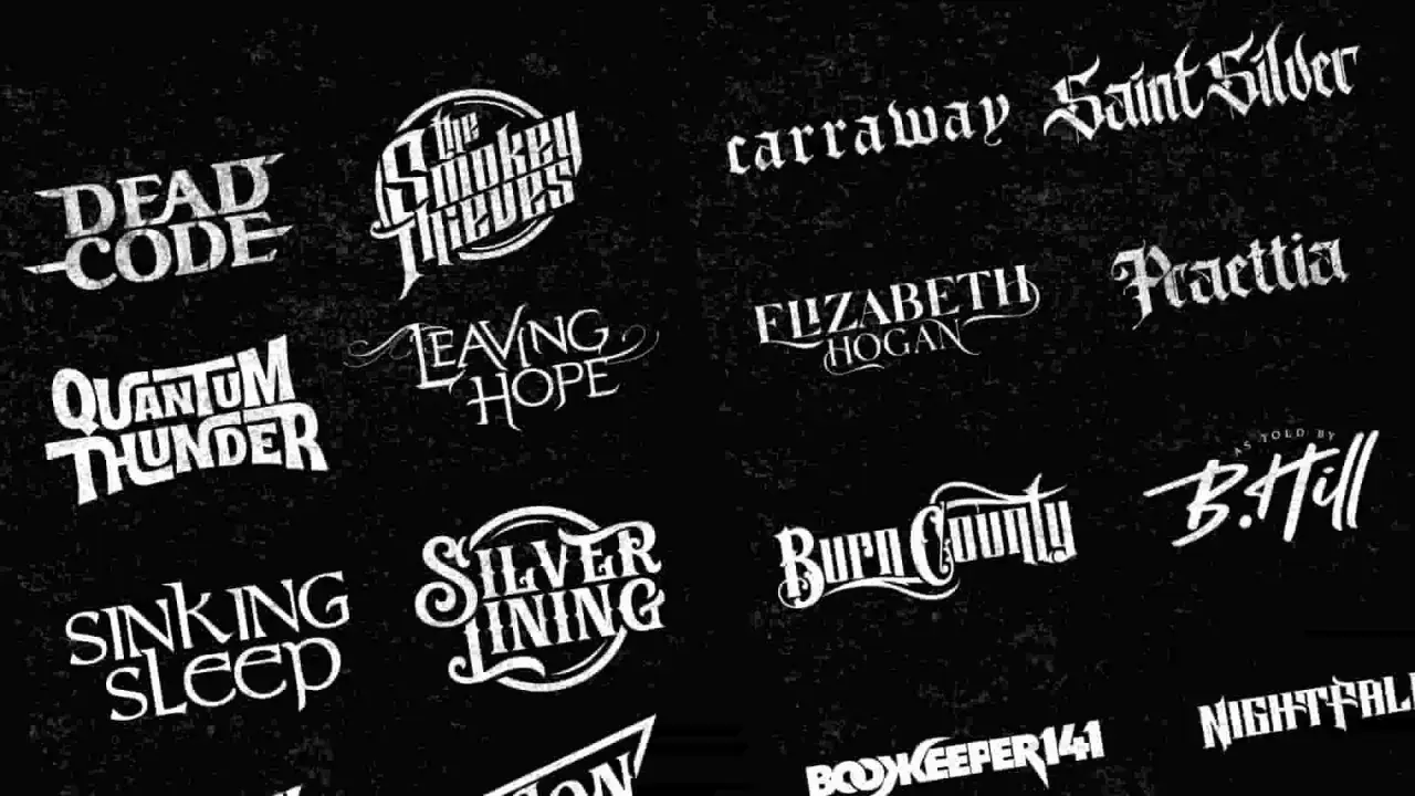 A collage of band logos, showcasing diverse typography styles for inspiration on how to make a band logo.