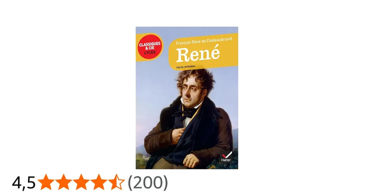 Okładka książki "René" François René de Chateaubriand, z portretem autora.