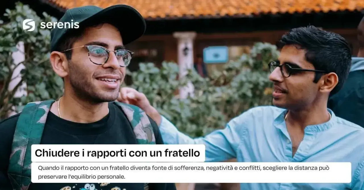 Due giovani uomini si guardano. Il testo suggerisce che a volte è necessario chiudere i rapporti con un fratello per preservare il proprio benessere.