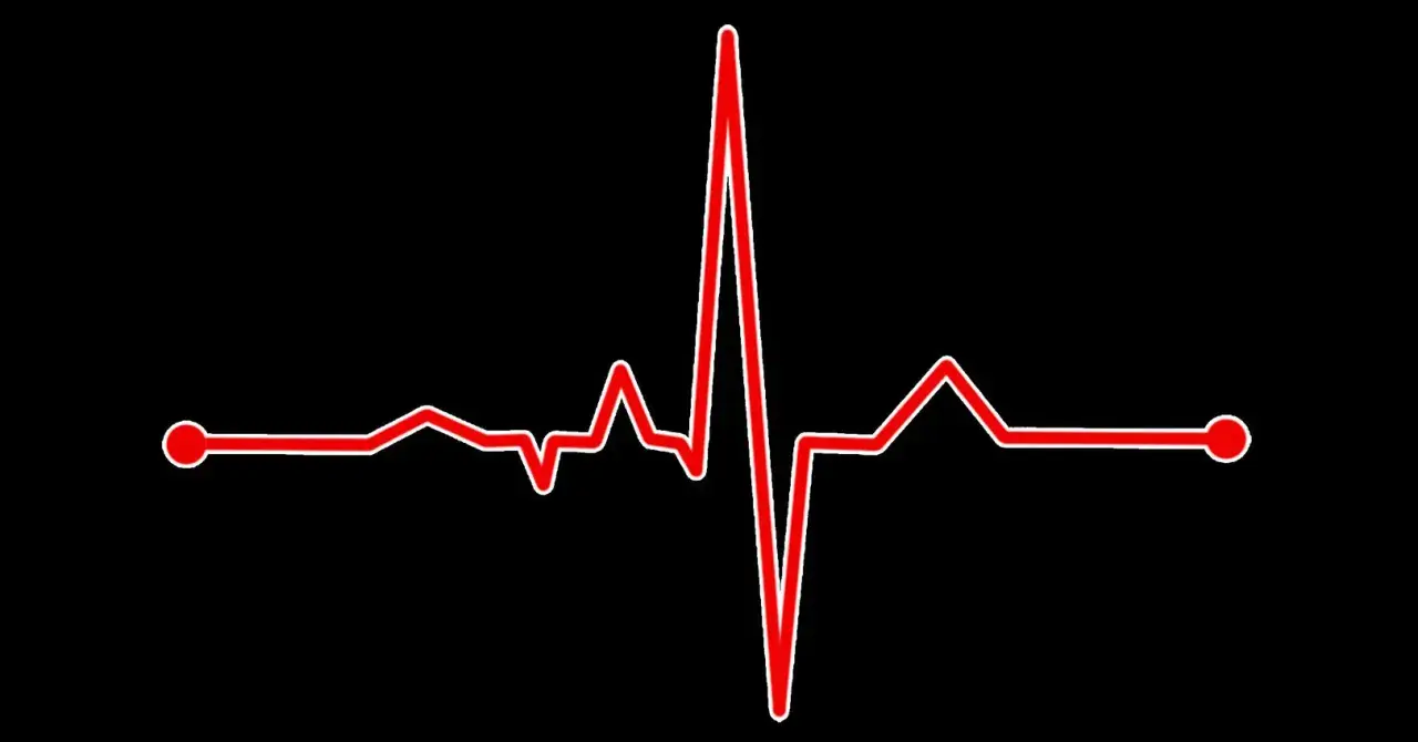 Rött EKG-streck på svart bakgrund, symboliserar en kvinnas maxpuls.