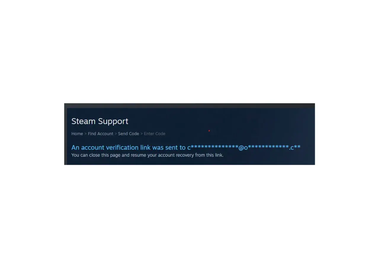 Strona wsparcia Steam: wysłano link weryfikacyjny na email.