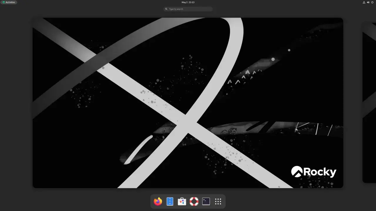 Abstrakcyjny motyw graficzny z logo Rocky Linux.