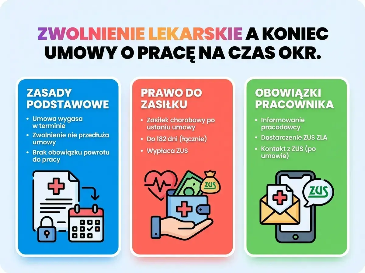 Zwolnienie lekarskie a umowa na czas określony. Kto płaci za zwolnienie lekarskie? ZUS wypłaca zasiłek chorobowy po ustaniu umowy.