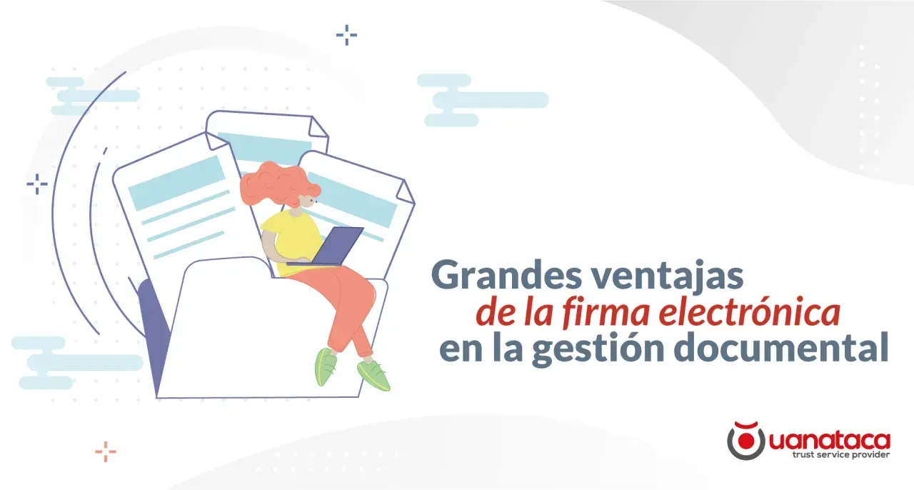 Mujer con laptop gestiona documentos firmados digitalmente, destacando las ventajas de la firma electrónica.