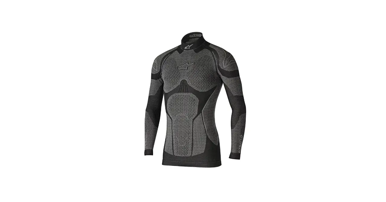 Czarna koszulka termoaktywna Alpinestars z szarymi wstawkami i logo. Idealna na motocyklowe przygody.