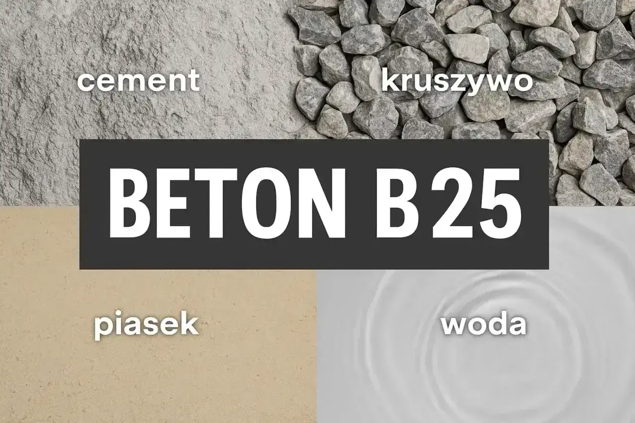 Składniki betonu B25: cement, kruszywo, piasek, woda. Dowiedz się, ile cementu na m3 betonu potrzeba.