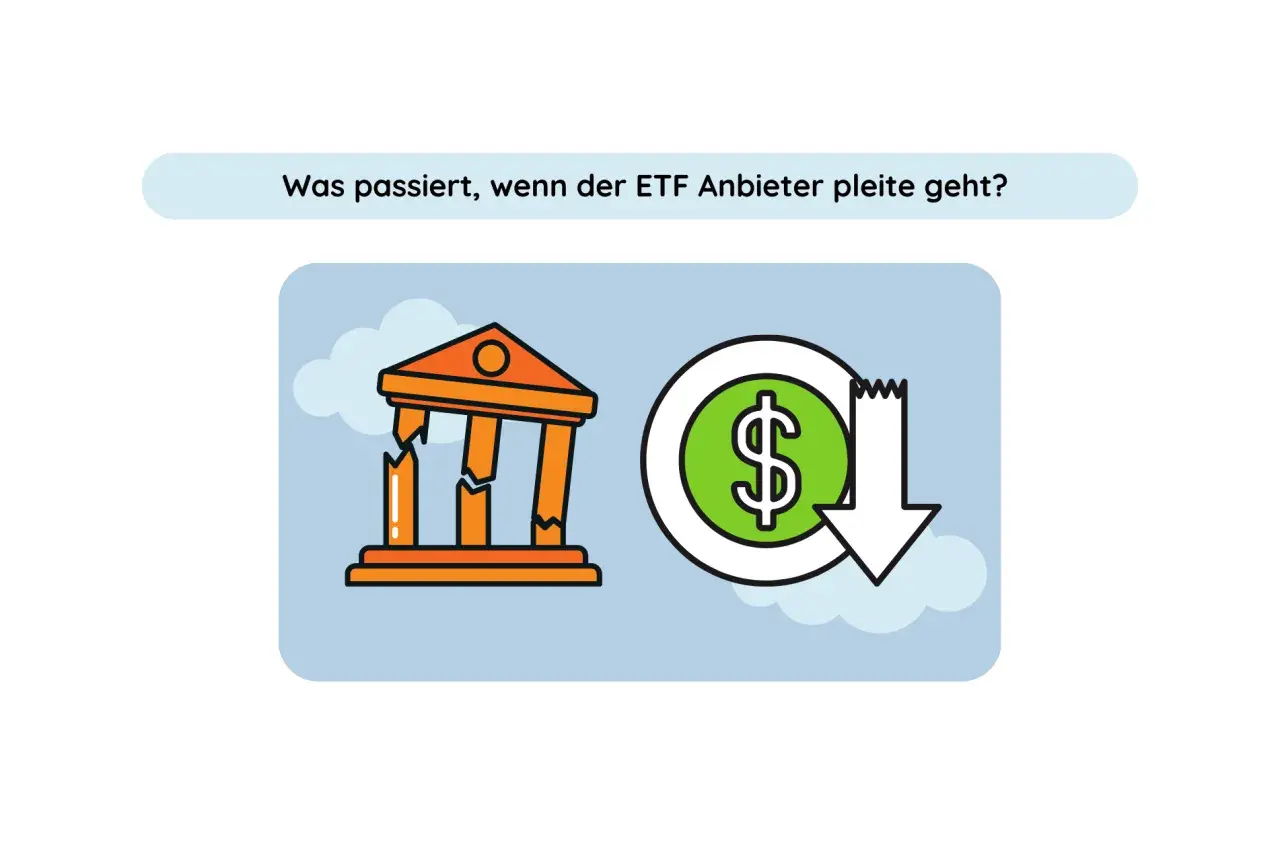Zerbrochenes Gebäude und fallender Dollar symbolisieren, was passiert, wenn ein ETF-Anbieter pleite geht.
