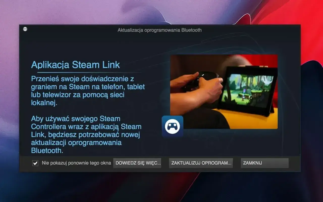 Aplikacja Steam Link pozwala grać w gry ze Steam na telefonie. Aktualizacja Bluetooth jest potrzebna do jej działania.