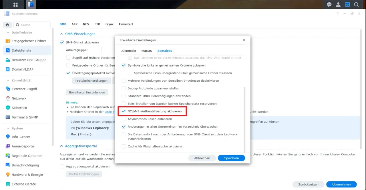 Synology SMB-Zugriff verweigert? NTLMv1-Authentifizierung ist aktiviert. Überprüfen Sie die SMB-Einstellungen für eine reibungslose Verbindung.