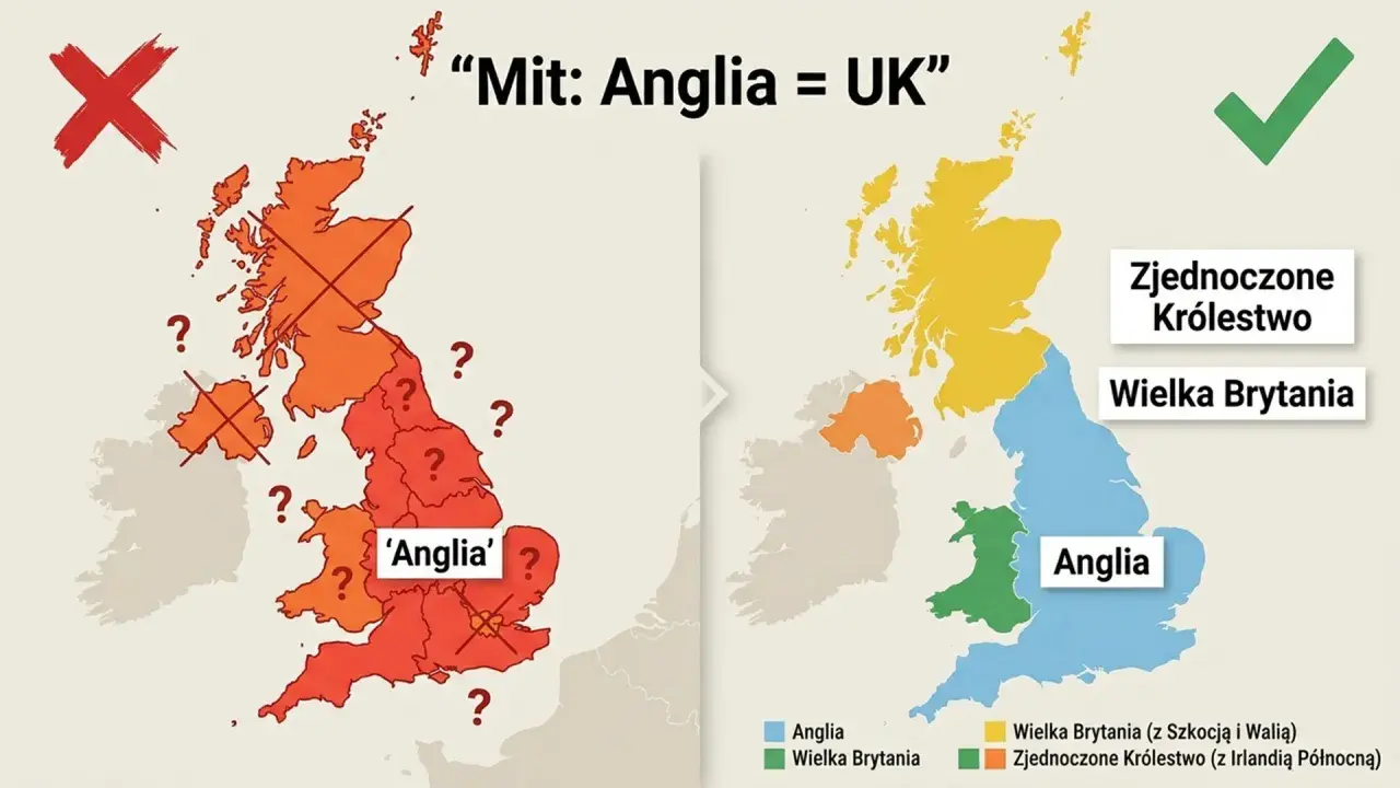 Mapa pokazuje różnicę między Anglią a Wielką Brytanią, wyjaśniając, że Wielka Brytania to nie tylko Anglia.