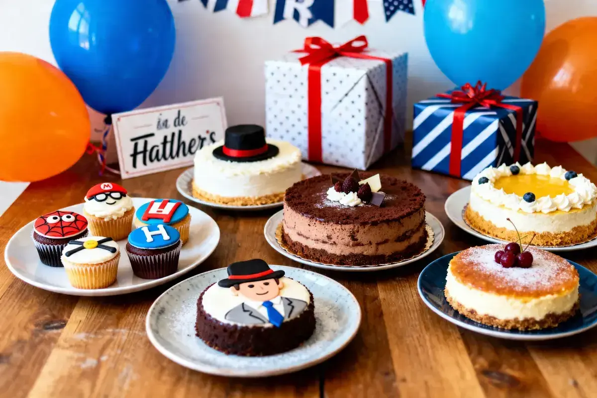 Gâteaux et cupcakes décorés avec de la pâte à sucre pour la fête des pères. Un clin d'œil aux super-héros et aux icônes paternelles.