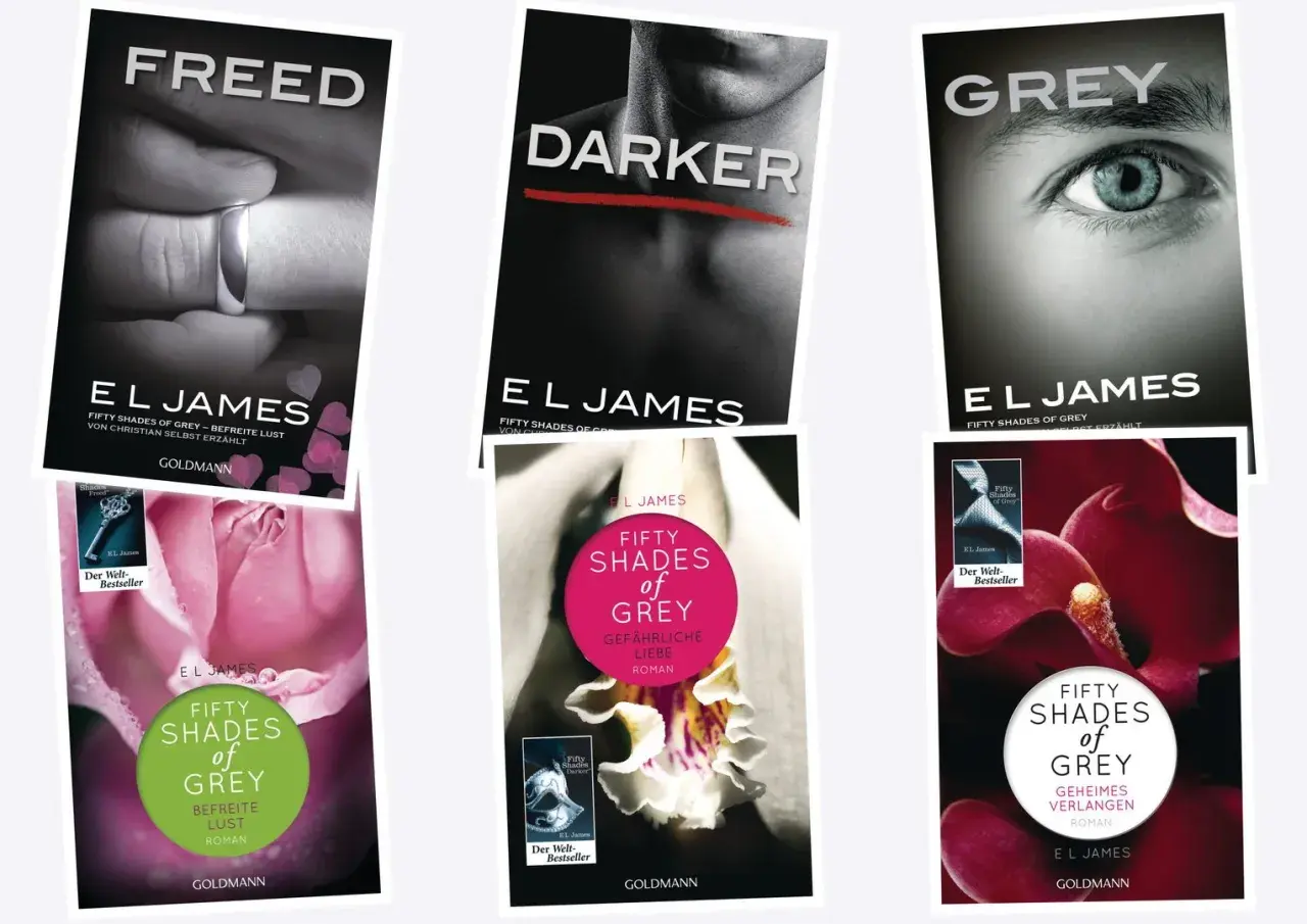 Die Buchcover der "Fifty Shades of Grey"-Reihe: "Freed", "Darker" und "Grey" zeigen die Reihenfolge.