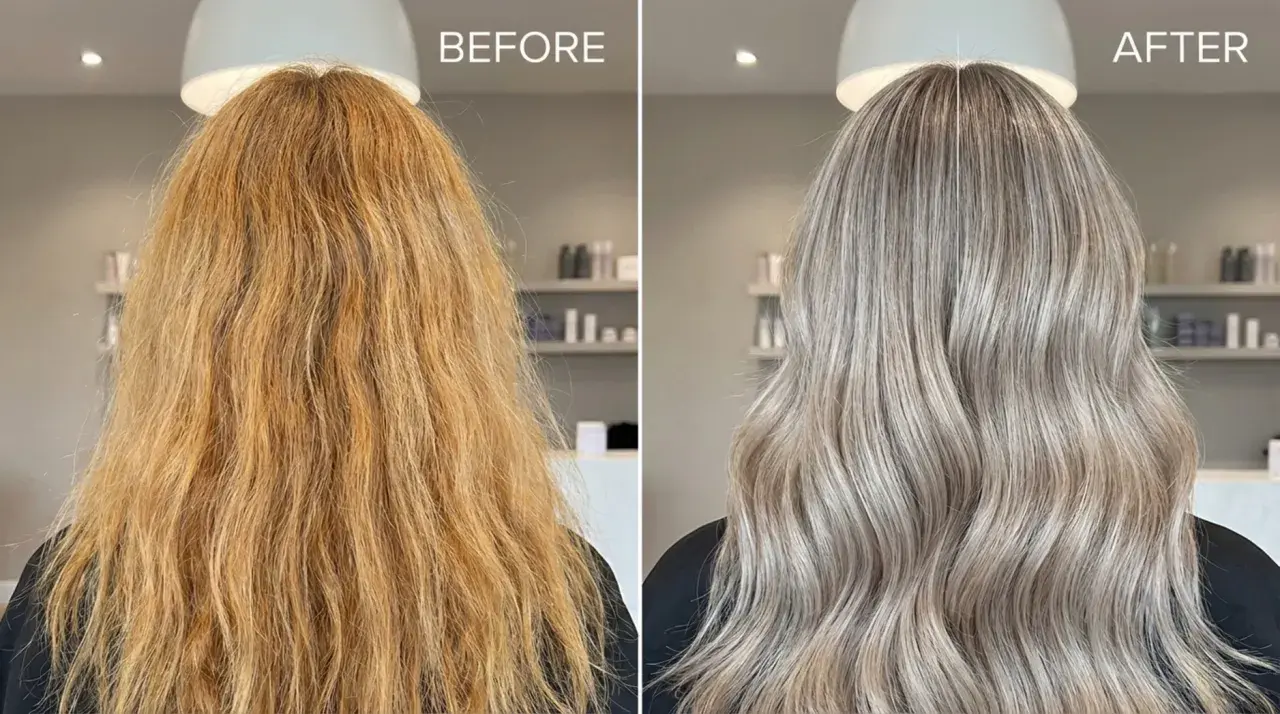 ¡Adiós rubio cobrizo, hola rubio ceniza! Este insta tone icon cubre canas y transforma el cabello.