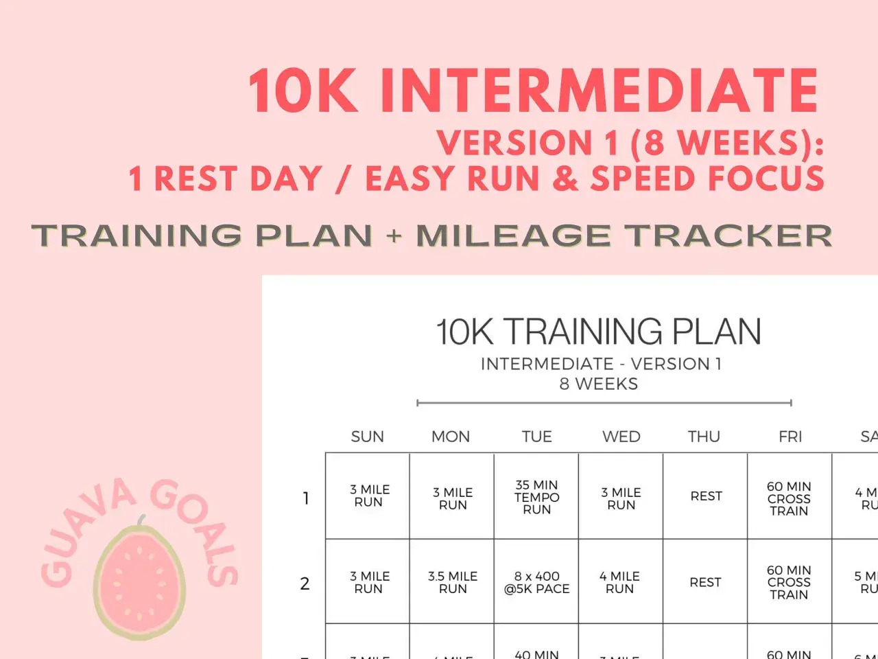Plan treningowy na 10 km w 45 minut. Tabela z ćwiczeniami na 8 tygodni, zawiera biegi, treningi tempowe i dni odpoczynku.