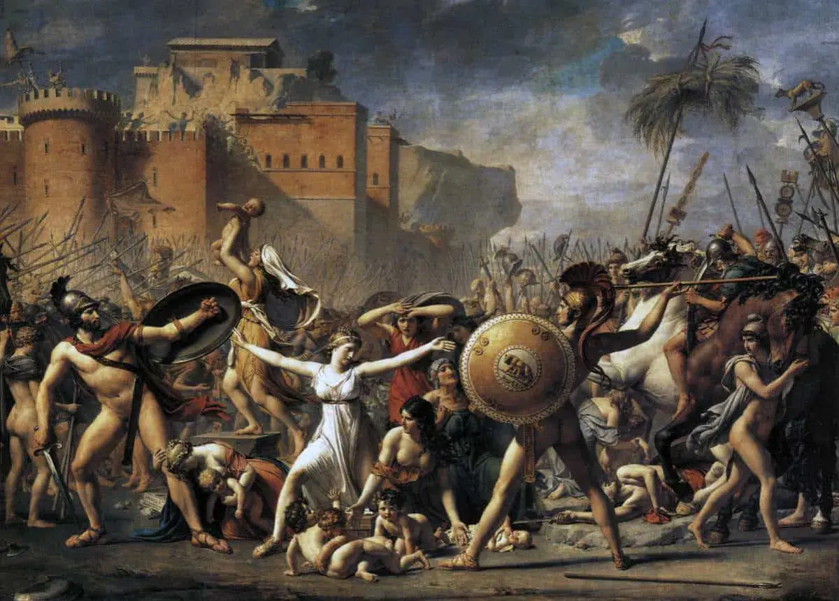 Das berühmte Gemälde im Louvre zeigt die Sabinerinnen zwischen den kämpfenden Römern und Sabinern.