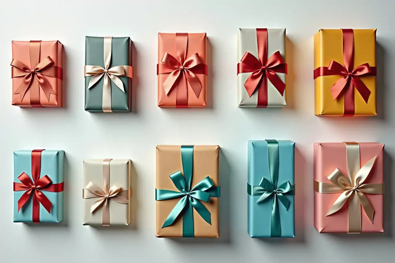 Schöne Geschenkpakete in verschiedenen Farben, perfekt für eine geschenk verpacken anleitung.