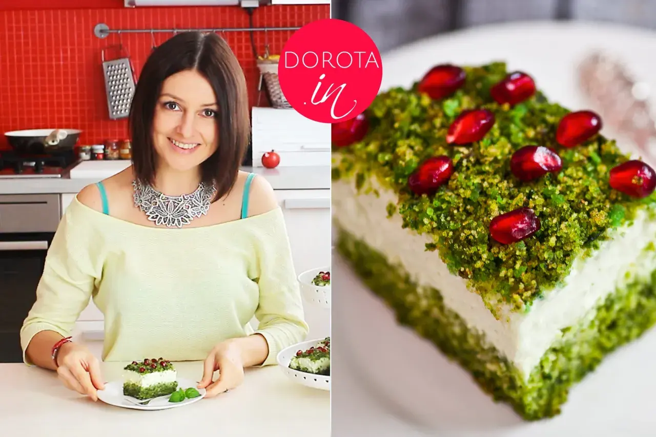 Dorota prezentuje sprawdzony przepis na leśny mech – deser z kremem i pistacjami, ozdobiony granatem.
