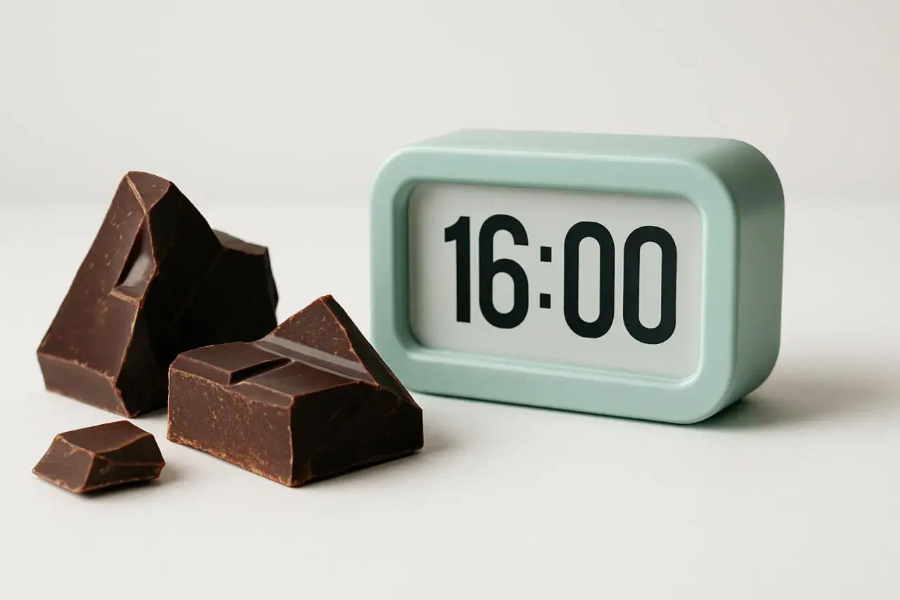 L'orologio segna le 16:00, l'ora perfetta per concedersi un pezzetto di cioccolato fondente, perché il cioccolato fondente fa bene.