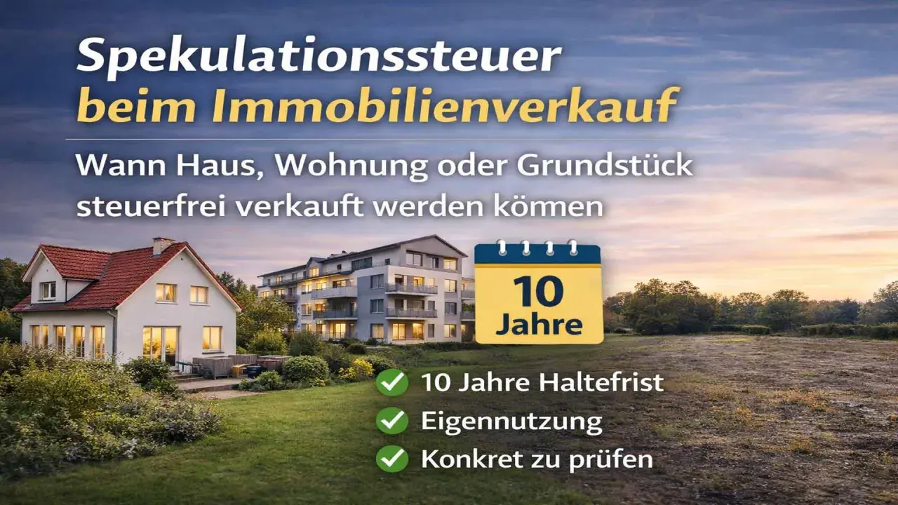 Spekulationssteuer beim Immobilienverkauf: Wann Haus, Wohnung oder Grundstück steuerfrei verkauft werden können. 10 Jahre Haltefrist und Eigennutzung sind entscheidend.