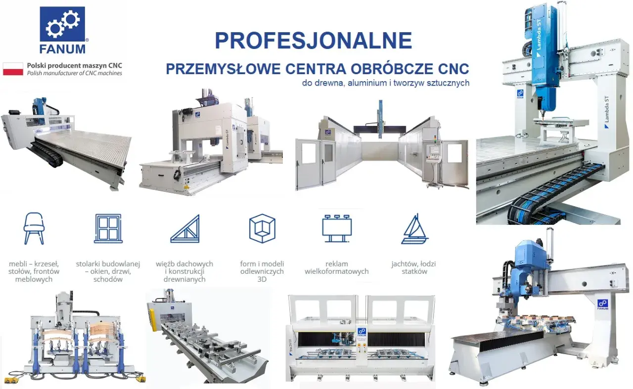 Profesjonalne centra obróbcze CNC do drewna, aluminium i tworzyw sztucznych. Precyzyjne wycinanie w drewnie mebli, stolarki budowlanej, więźb dachowych i modeli 3D.