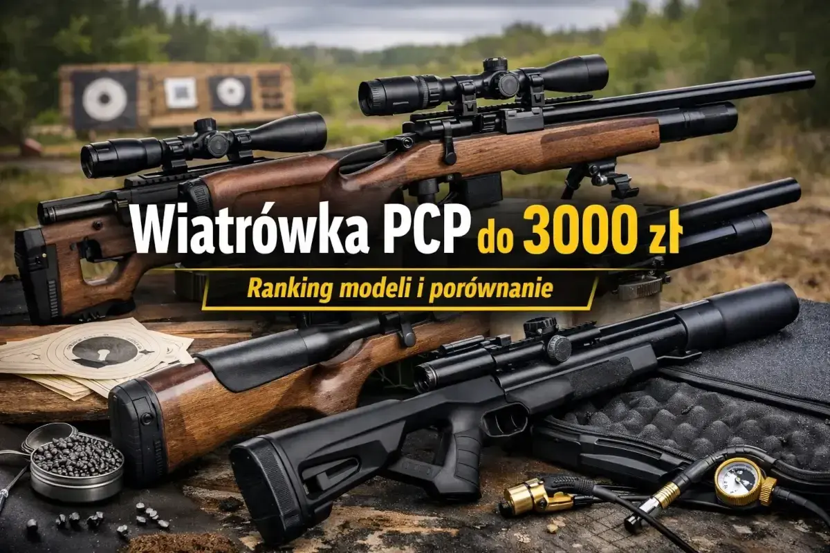 Wiatrówka PCP do 3000 zł. Ranking modeli i porównanie. Na stole leżą trzy wiatrówki, obok śrut i tarcze strzelnicze.