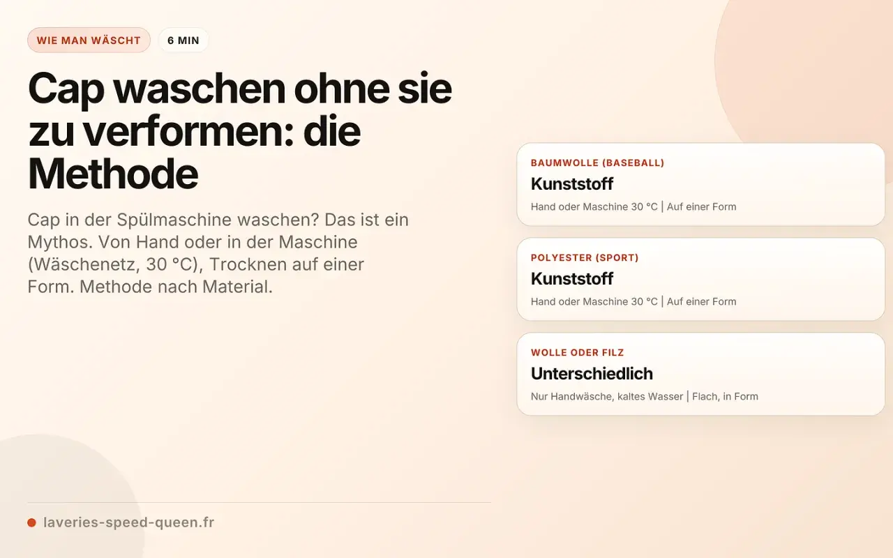 Anleitung: Cap waschen ohne Verformung. Tipps für Baumwolle, Polyester und Wolle. Maschinenwäsche oder Handwäsche, Trocknen auf Form.