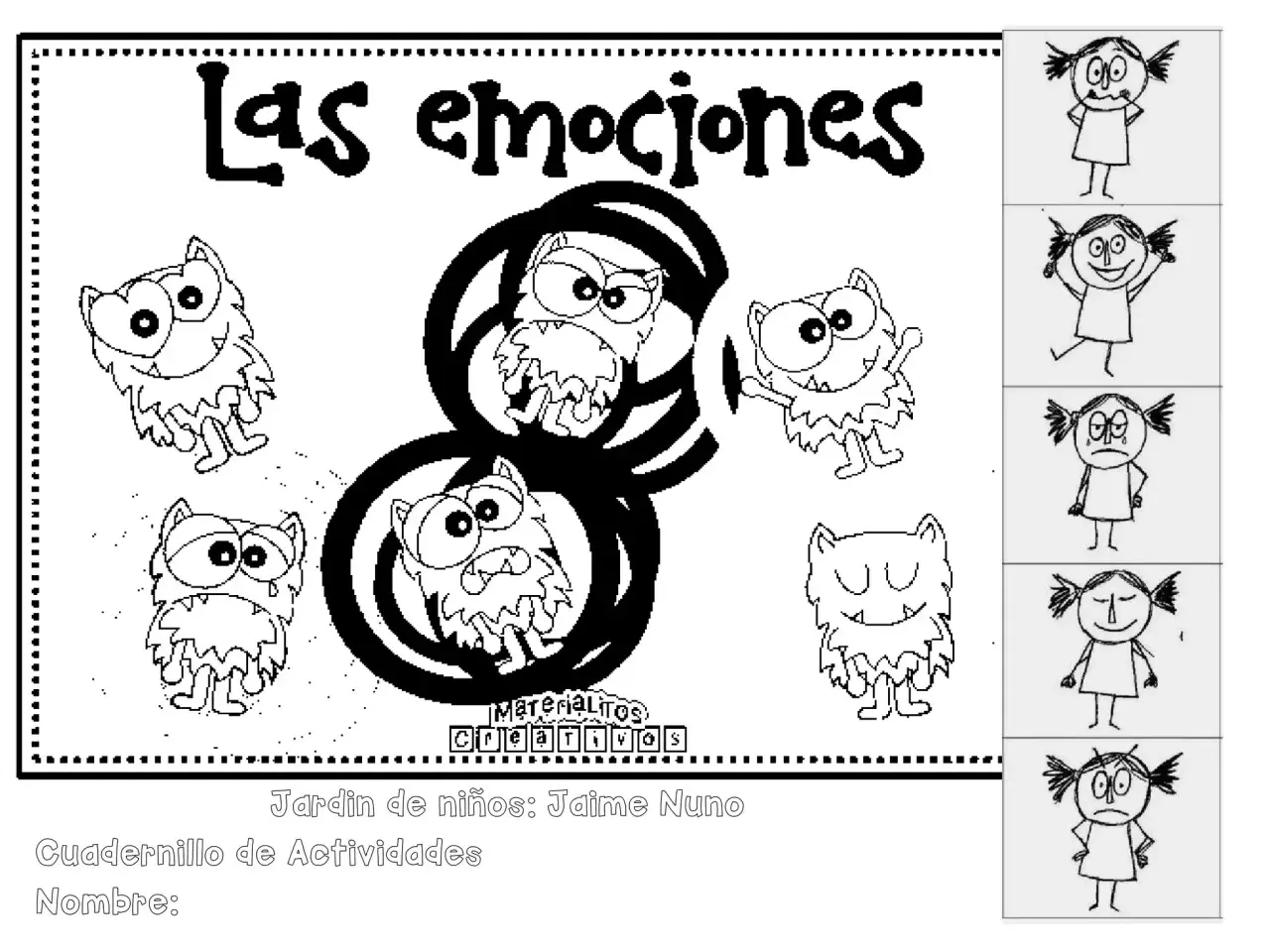 Fichas cuaderno de emociones para imprimir con divertidos monstruos y niñas expresando diferentes sentimientos.
