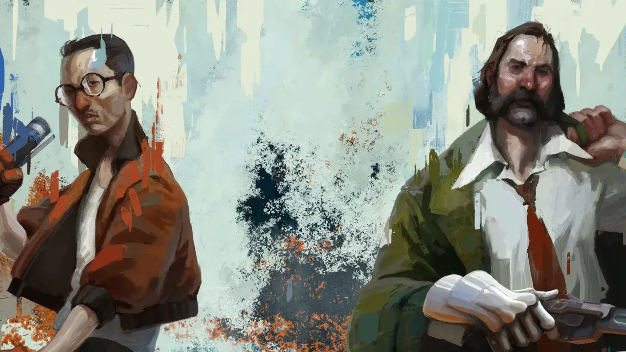 Due detective in stile Disco Elysium, la cui durata del gioco è notevole. Uno con occhiali, l'altro con baffi.