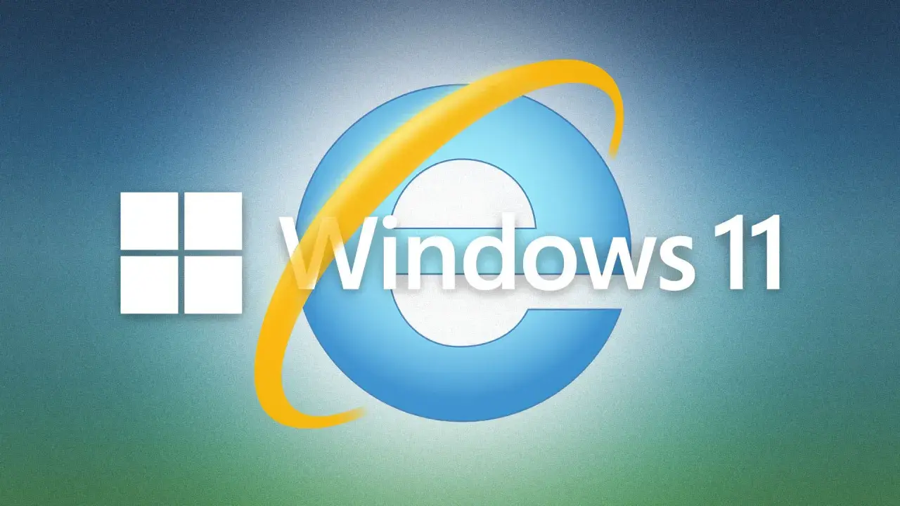 Ikona Internet Explorer na tle Windows 11.