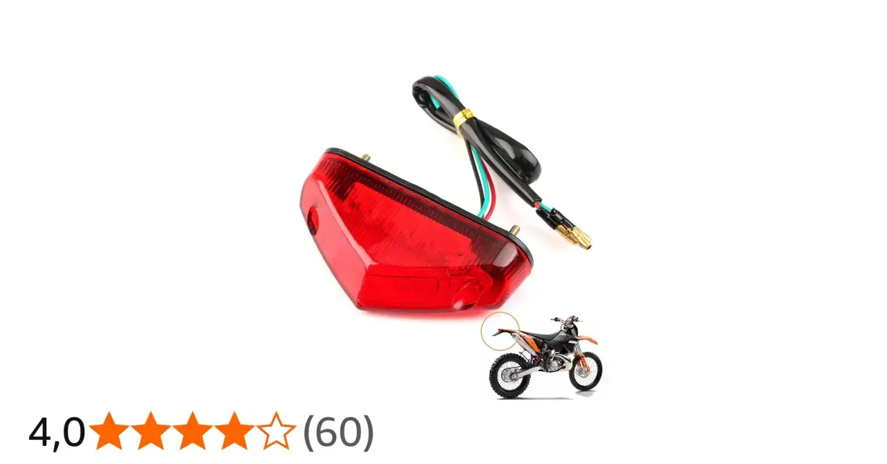 Faretto posteriore moto rosso, con cavi neri e verdi. Ideale per dare un tocco di stile alla tua moto.