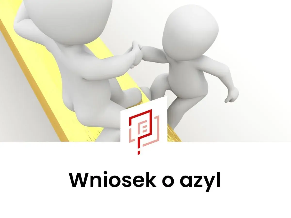 Dwóch białych ludzików podaje sobie ręce, symbolizując pomoc i wsparcie. To obrazuje, co to jest azyl – bezpieczne schronienie.