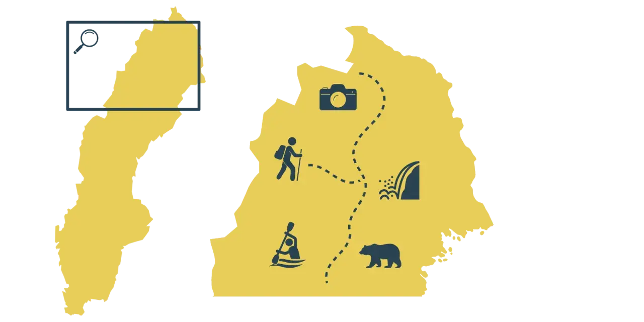 Eine Schweden Route mit dem Auto: Wandern, Kanufahren, Wasserfall und Bären beobachten.
