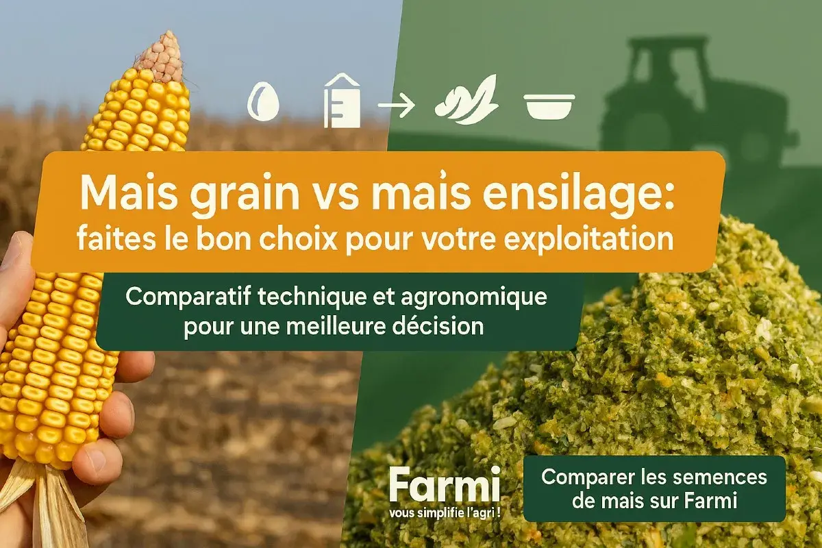 Comparaison visuelle entre un épi de maïs grain et du maïs ensilage, pour aider à choisir la meilleure option pour votre exploitation.