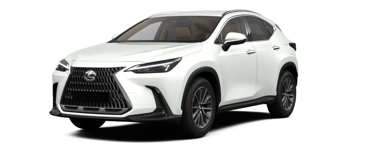 Un blanco Lexus NX 450h listo para tu prueba de manejo. Elegancia y tecnología en un SUV híbrido.