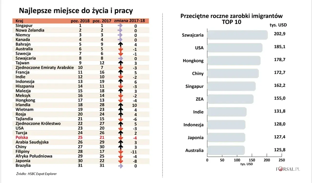 W jakim kraju zarabia się najwięcej? Szwajcaria, USA i Hongkong przodują w zarobkach imigrantów. Polska na 25. miejscu.