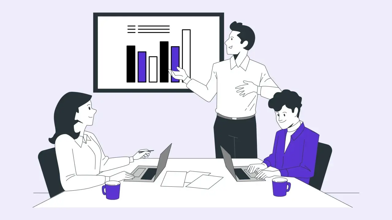 El equipo del departamento de ventas analiza gráficos de rendimiento en una reunión.
