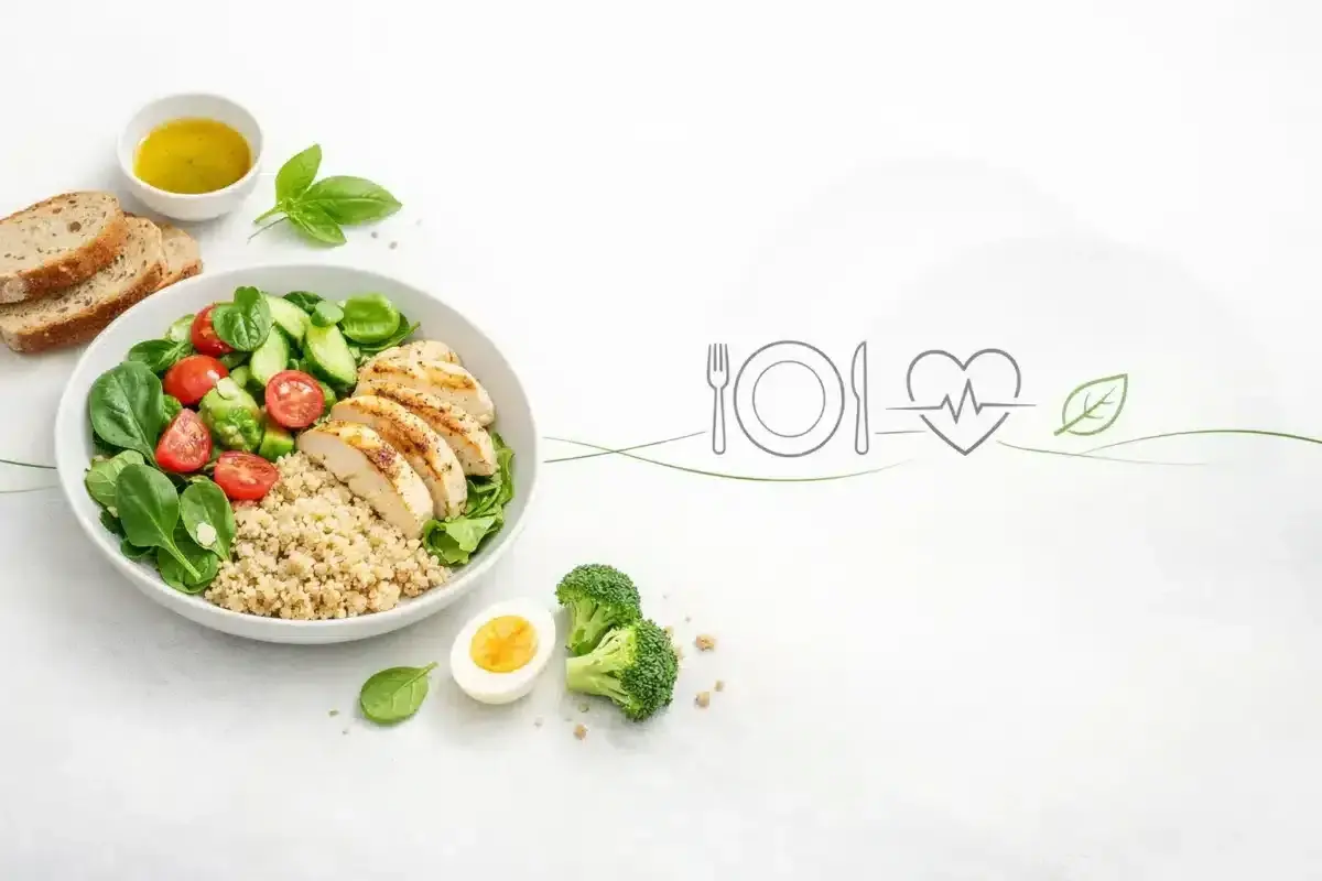 Zdrowy obiad 1000 kcal: grillowany kurczak, kasza, warzywa, jajko i pieczywo. Idealny posiłek dla dbających o linię.