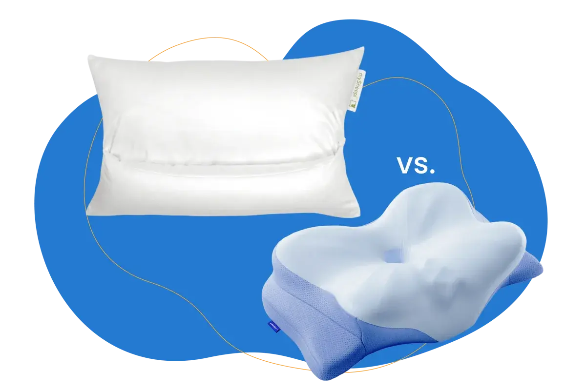 Ein weißes Kissen im Vergleich zu einem ergonomischen Derila Kopfkissen. Welches ist besser für Ihren Schlaf?