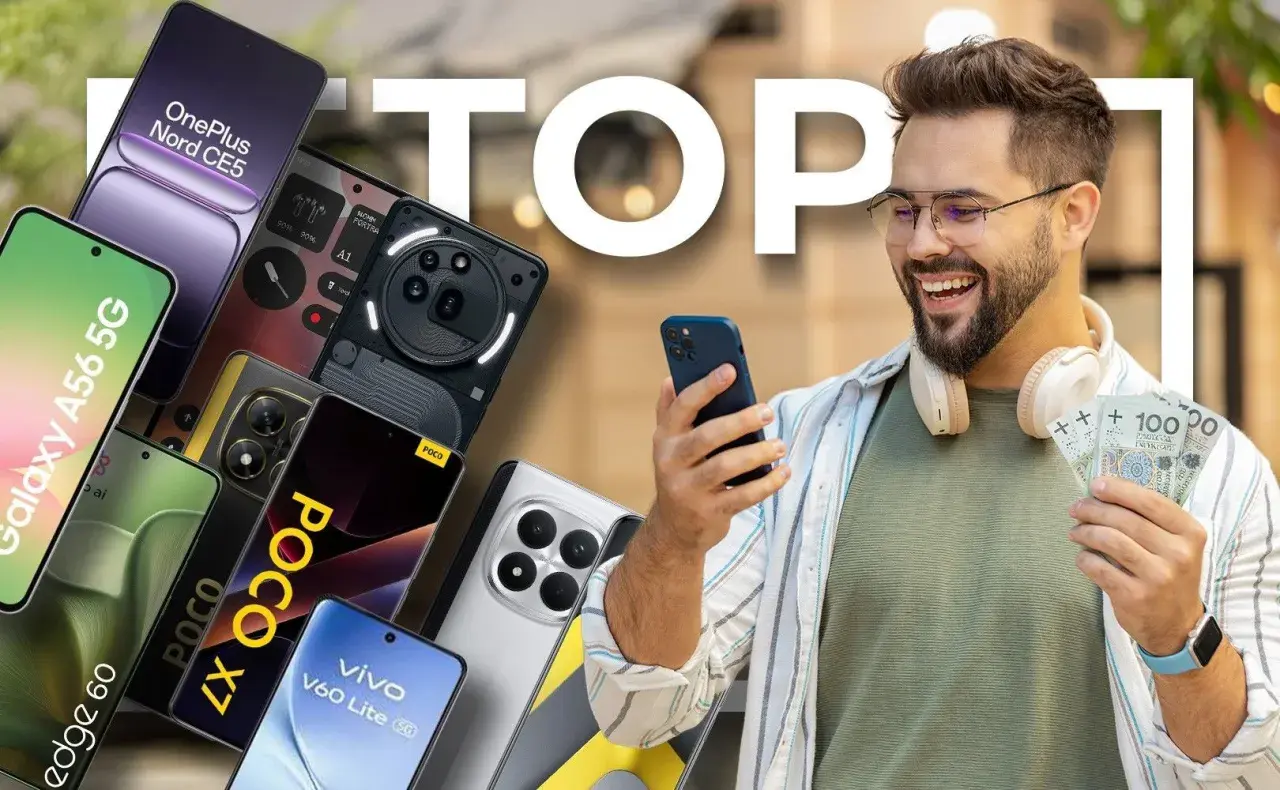 Szukasz najlepszych telefonów do 1500 zł? Zobacz nasz ranking! Na zdjęciu smartfony i mężczyzna z pieniędzmi.