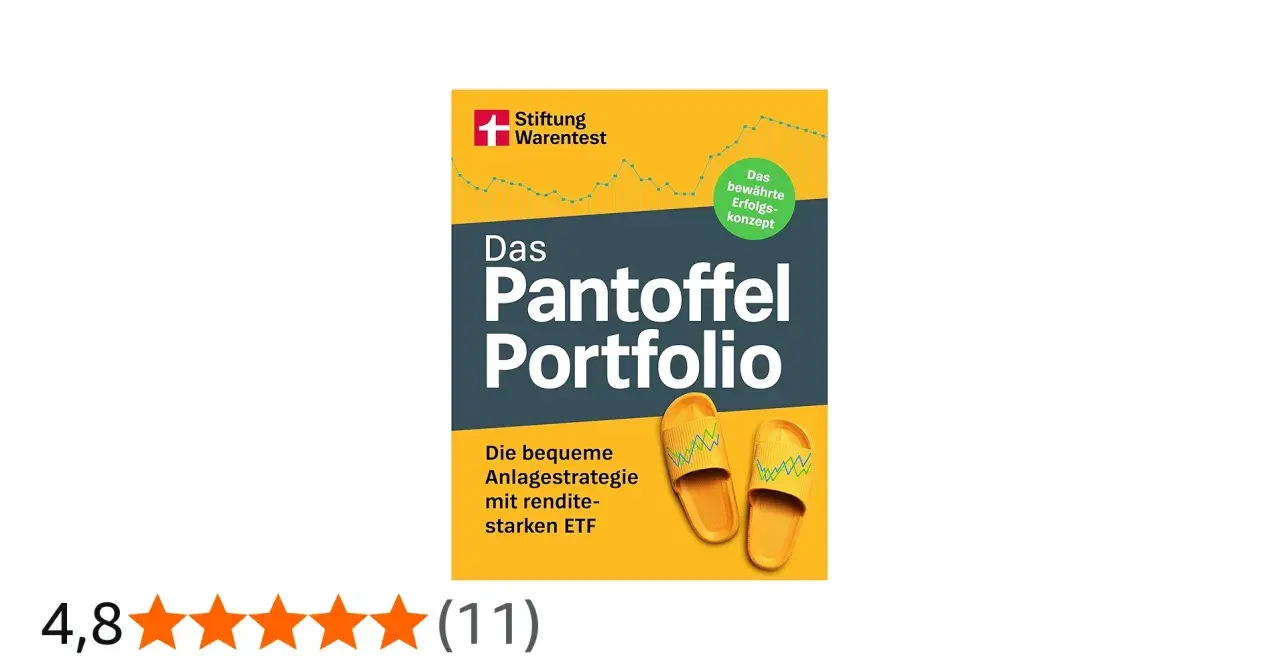 Buchcover "Das Pantoffel Portfolio" von Stiftung Warentest. Eine bequeme Anlagestrategie mit renditestarken ETFs, symbolisiert durch gelbe Pantoffeln.