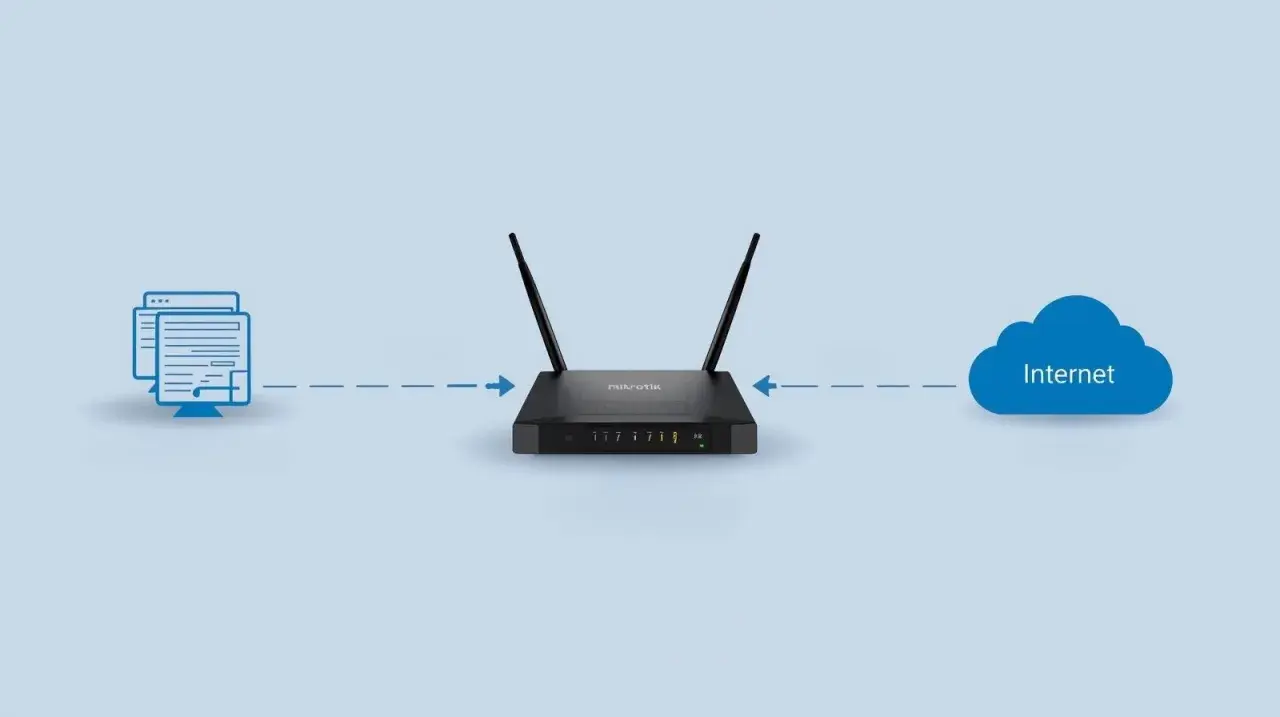 Router Mikrotik łączy urządzenia z Internetem, zapewniając płynny przepływ danych.