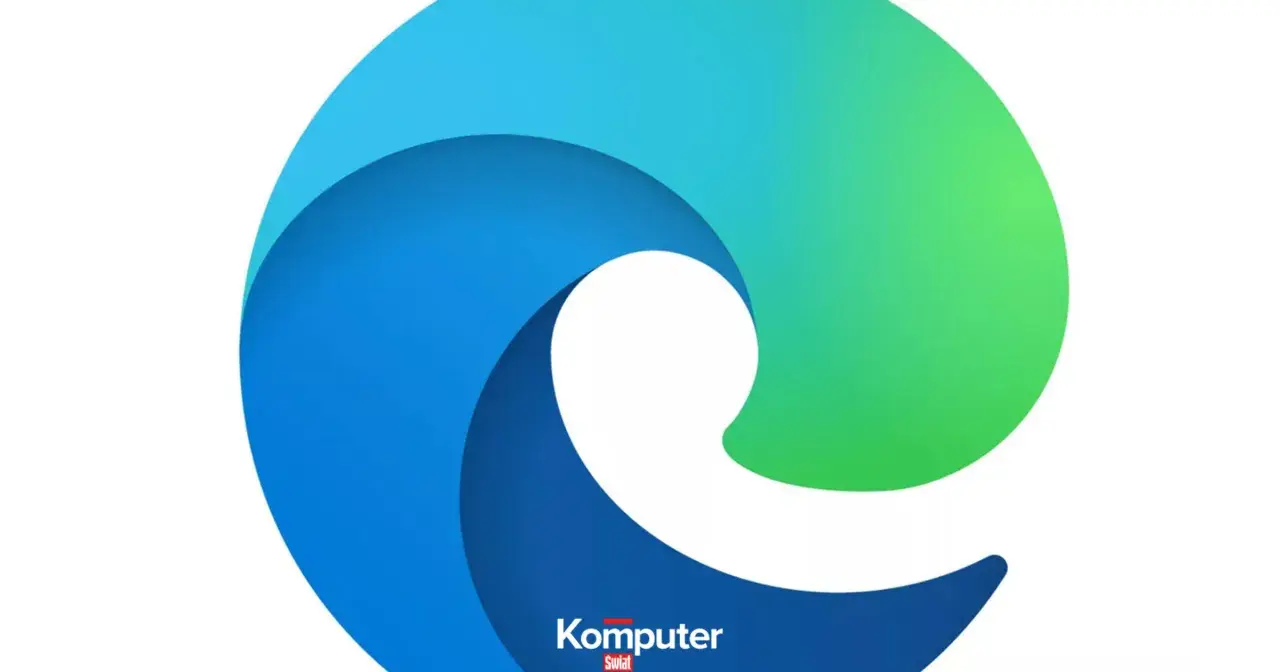 Logo przeglądarki Microsoft Edge. Falisty kształt w odcieniach niebieskiego i zielonego, symbolizujący szybkość i innowacyjność.