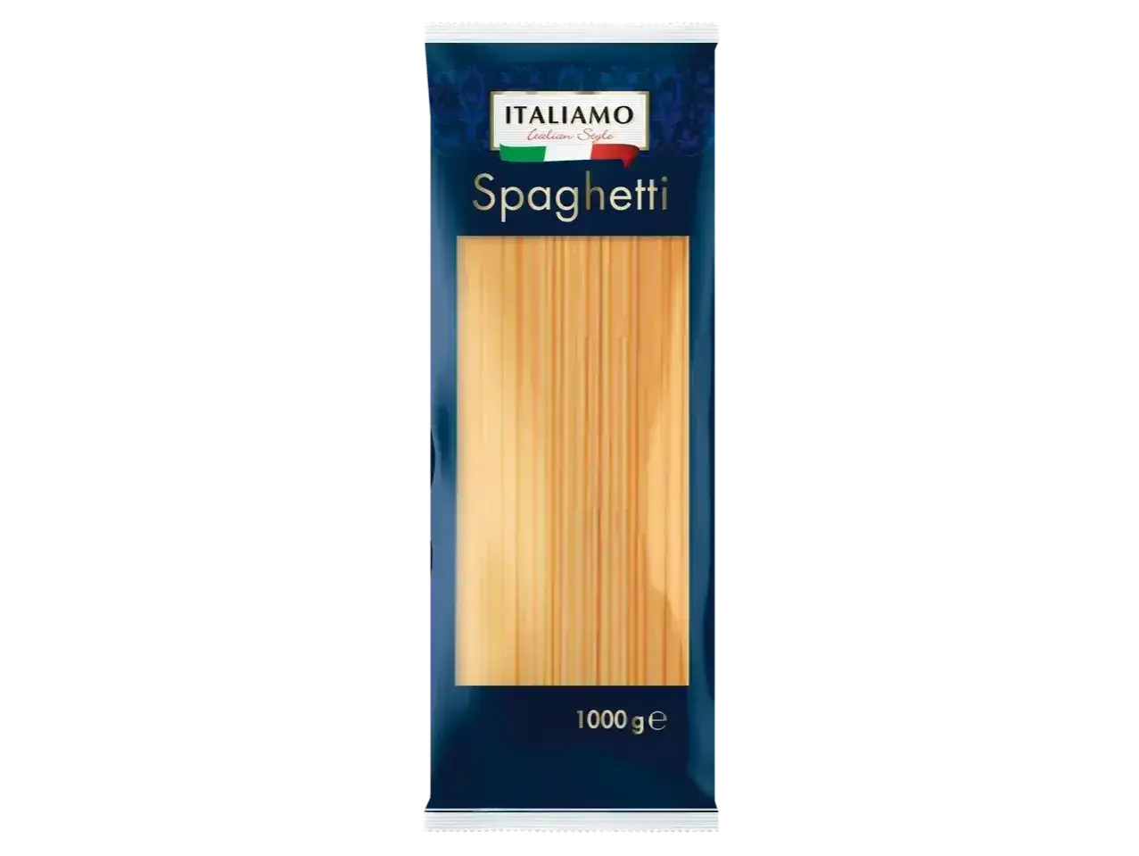Opakowanie makaronu spaghetti marki Italiamo z Lidla. Idealny wybór dla osób szukających makaronu bezglutenowego.