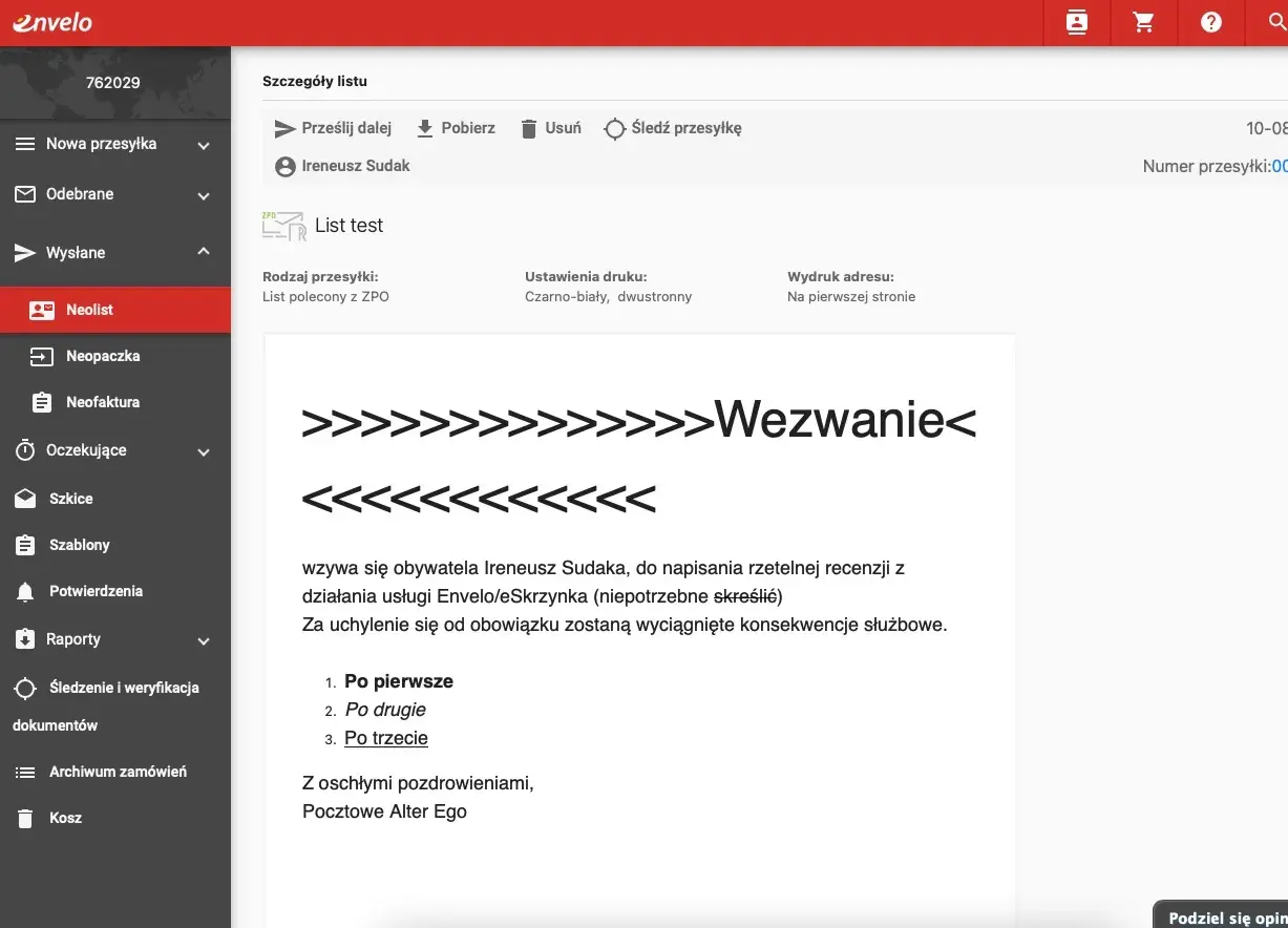 List polecony z ZPO dla Ireneusza Sudaka. Czy list polecony trzeba podpisać? To wezwanie do napisania recenzji.