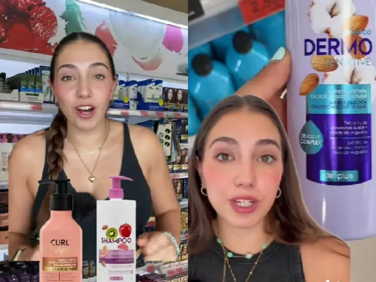 Chica muestra champú Deliplus con ketoconazol en Mercadona.
