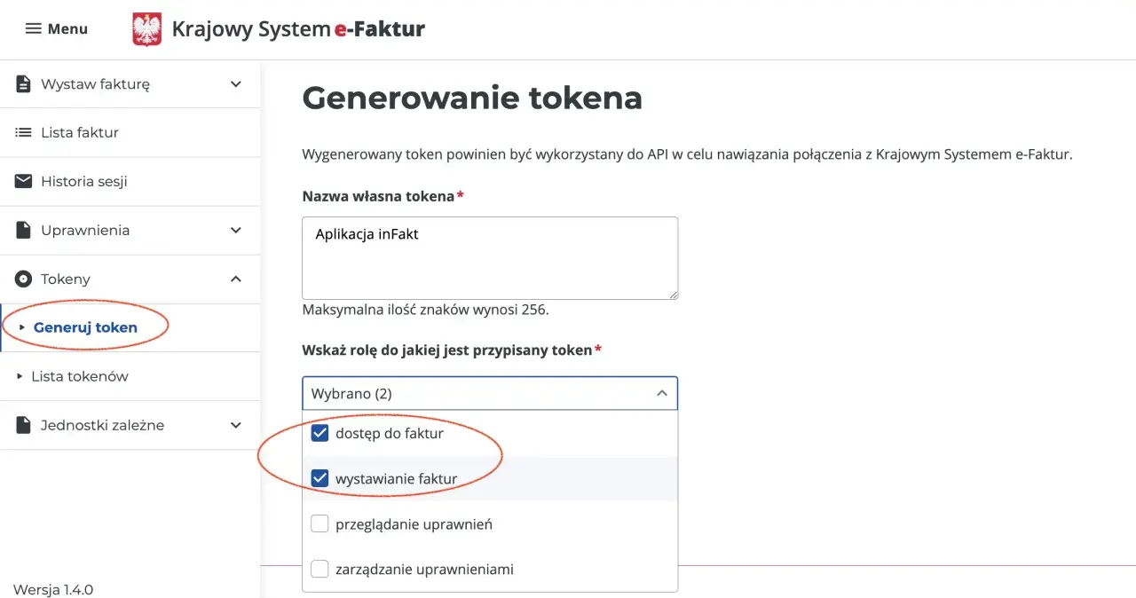 Generowanie tokena w systemie e-Faktur. Aplikacja inFakt z dostępem i możliwością wystawiania faktur.