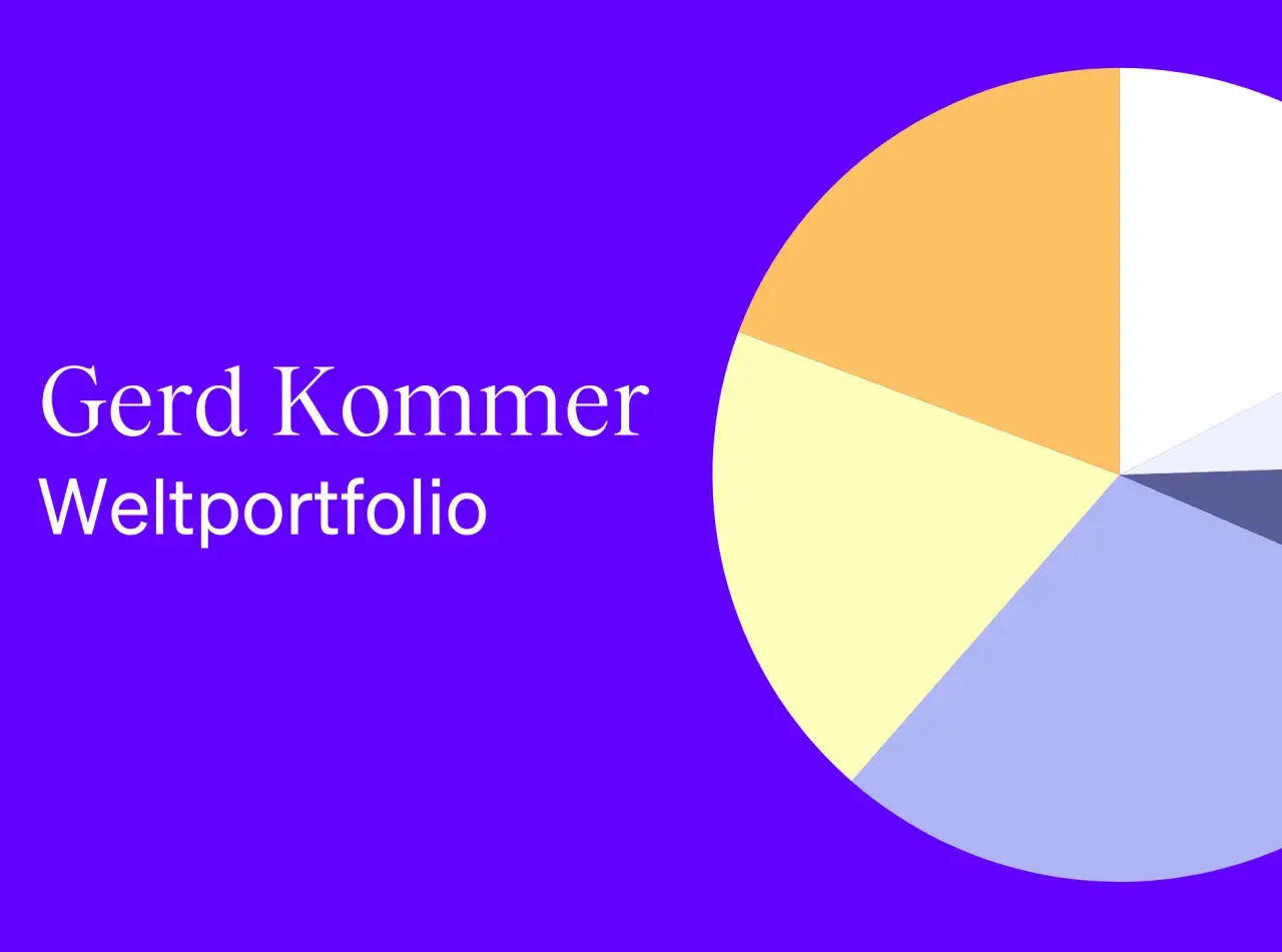 Gerd Kommer Weltportfolio: Eine visuelle Darstellung einer ETF Portfolio Empfehlung mit bunten Segmenten.