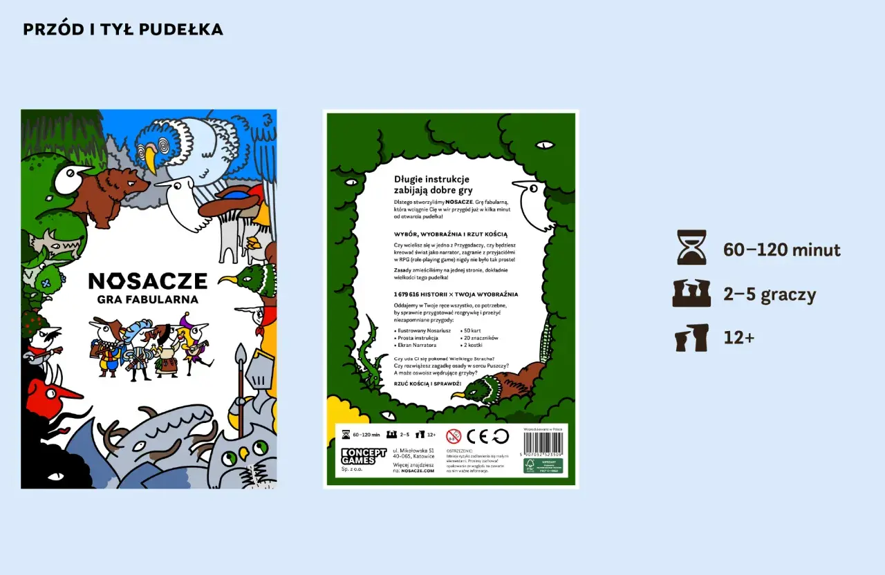 Gra fabularna NOSACZE dla 2-5 graczy. Wciągająca przygoda w magicznym świecie, gdzie wyobraźnia i rzut kością decydują o wszystkim.