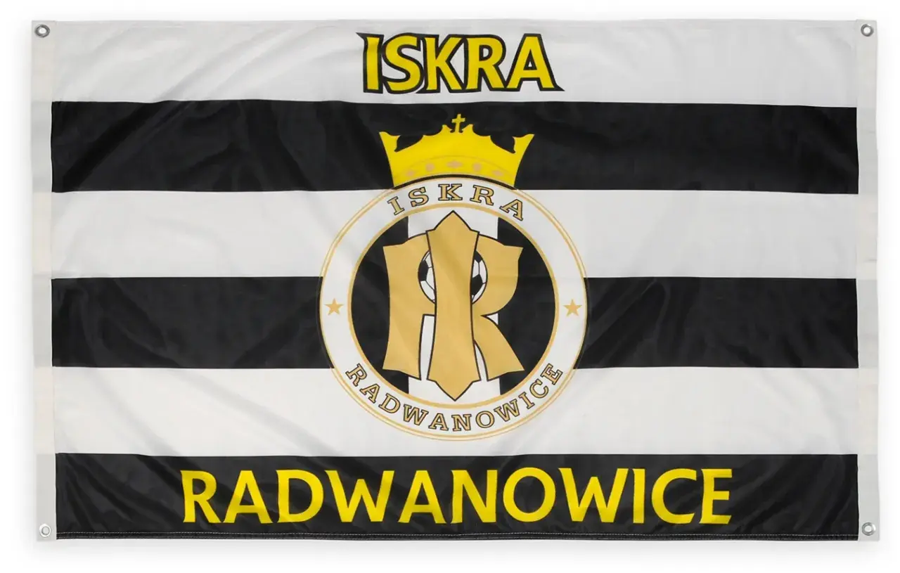 Sektorówka z herbem klubu "Iskra Radwanowice" i napisem "ISRA" oraz "RADWANOWICE".