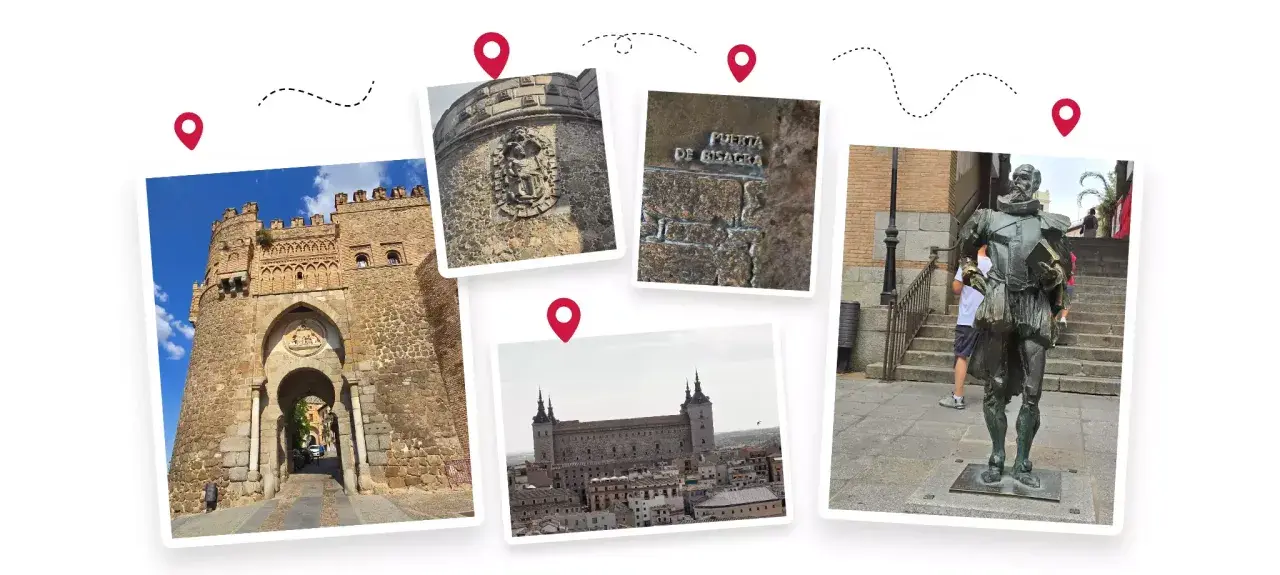 Toledo co zobaczyć: Brama Bisagra, zamek, pomnik i panorama miasta.
